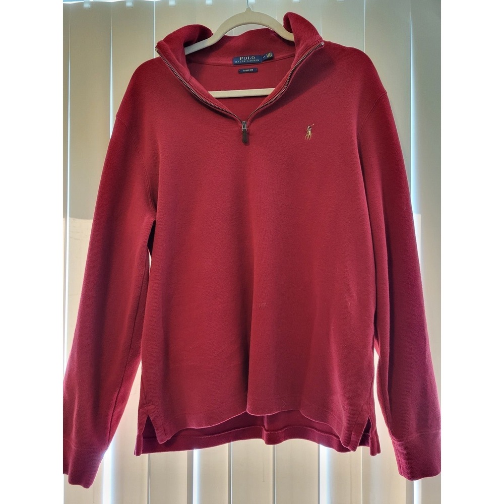 Polo Ralph Lauren Mens Estate Rib Quarter Zip Pullover Sweater Red Size M
